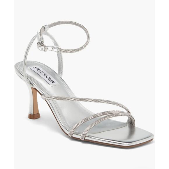 Steve Madden Meggie Crystal Ankle Strap Sandal silver sz 10 - Picture 1 of 11